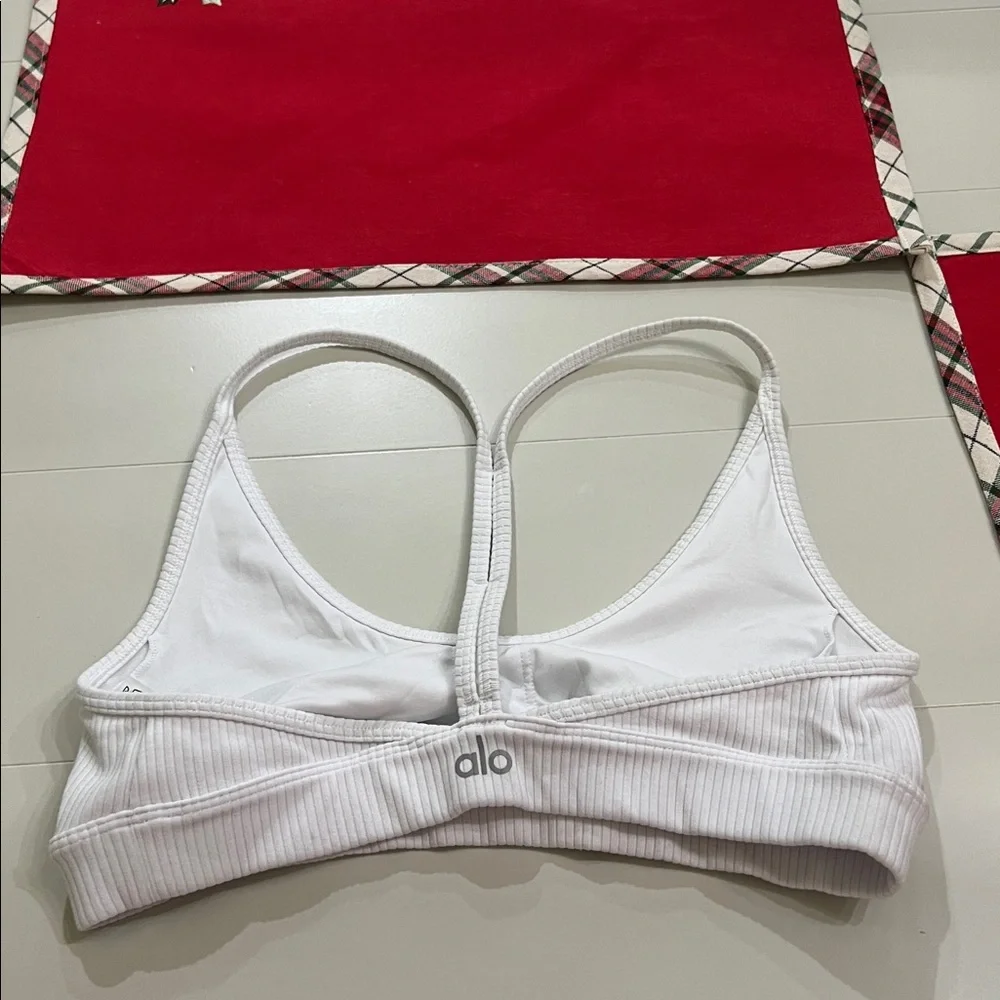 ALO Yoga Cream Blissful Ribbed Racerback Sports Bra
